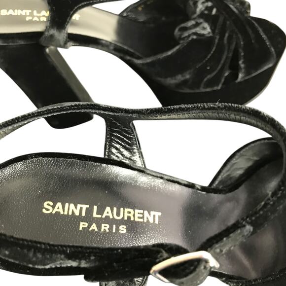 Saint Laurent Crushed Velvet Farrah Platform Sandals Womens US10 EU 40 Black NEW - Picture 2 of 10